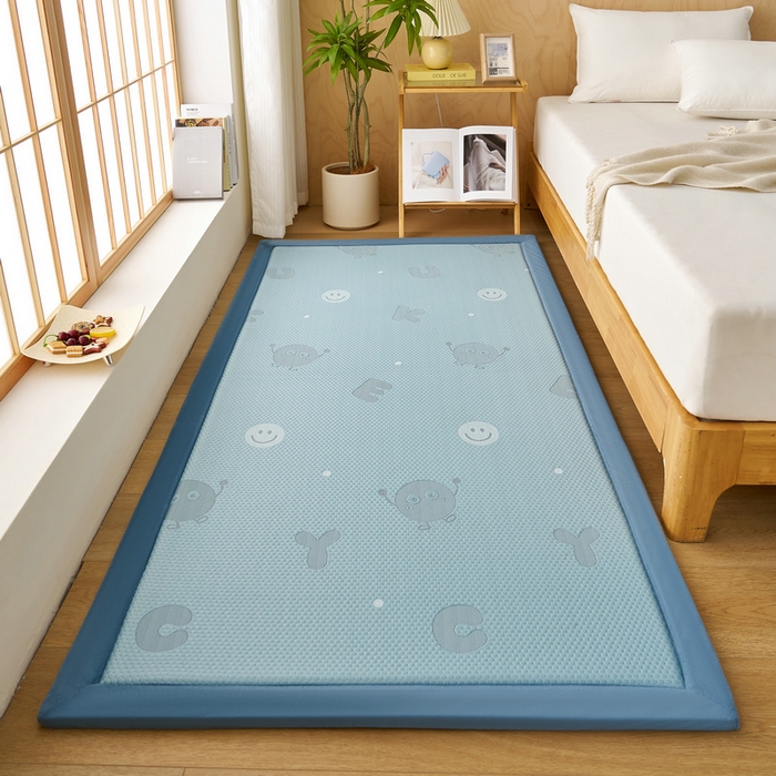 91家纺网 家纺一手货源 找家纺 锦丝钰床垫 2025新款真凉感冰豆豆天鹅系列地垫 冰豆豆-笑脸蓝