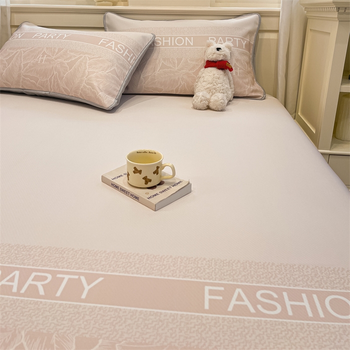 91家纺网 家纺一手货源 找家纺 星座家纺 2025新款斜纹提花凉感丝凉席床单款三件套 叶之语-奶咖