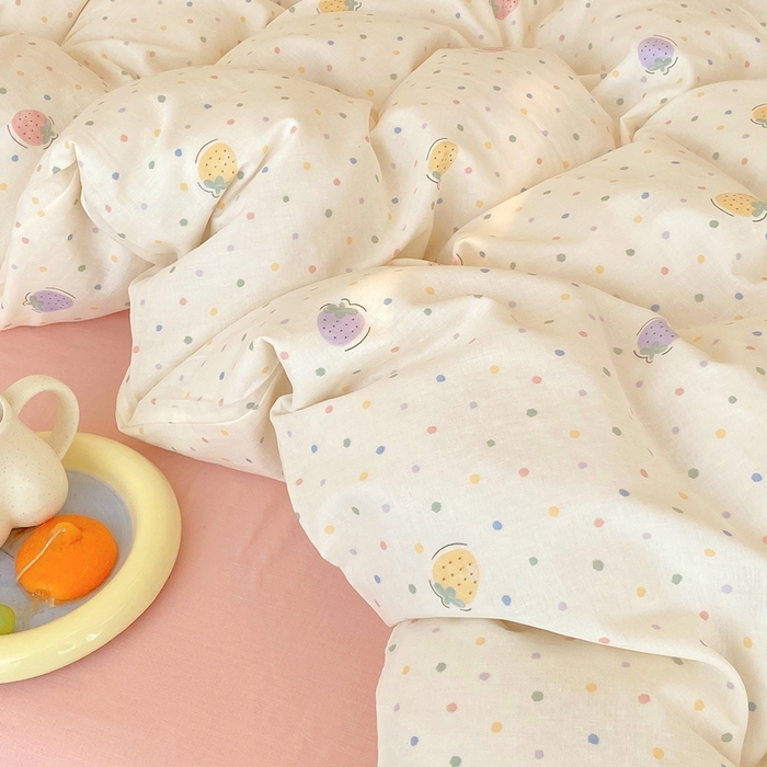 91家纺网 家纺一手货源 找家纺 于果 2025新款全棉双层纱四件套第四批 草莓点点