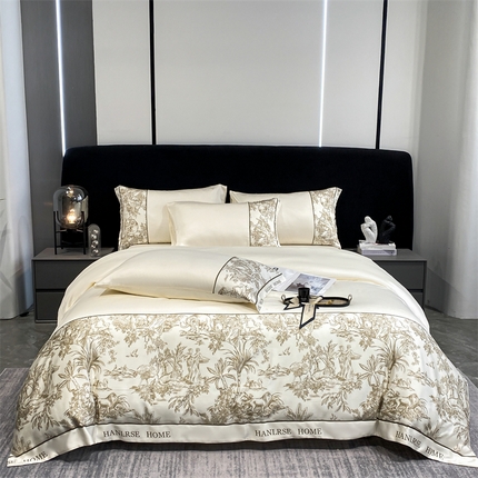 91家纺网 家纺一手货源 找家纺 花愿（原花纪） 2025新款水洗冰丝印花四件套 索菲亚 奶昔白