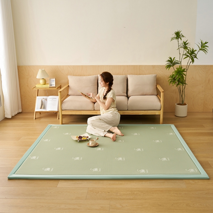 91家纺网 家纺一手货源 找家纺 锦丝钰床垫 2025新款真凉感冰豆豆天鹅系列地垫 冰豆豆-天鹅绿