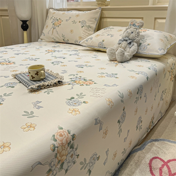 91家纺网 家纺一手货源 找家纺 星座家纺 2025新款斜纹提花凉感丝凉席床单款三件套 拈花湾蓝