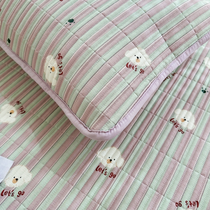 91家纺网 家纺一手货源 找家纺 梵朴 2025新款跑量款纯棉印花床盖三件套 努力小狗