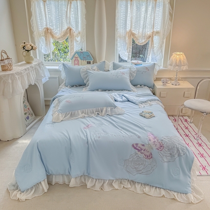 凯美家居 2025新款超柔亲肤棉夏被回件套 夏被蝶恋花 浅蓝