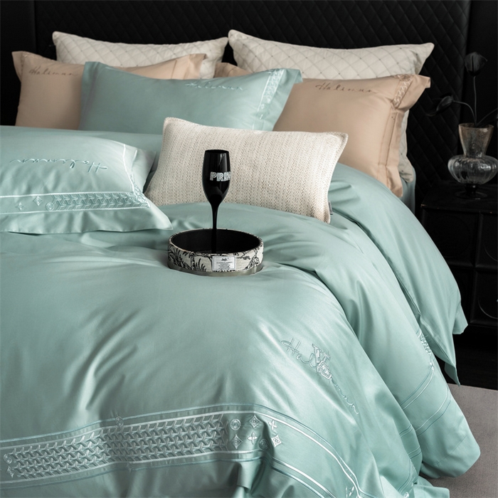 91家纺网 家纺一手货源 找家纺 保罗圣迪奥 2025新款全棉长绒棉刺绣四件套-星光 星光-绿