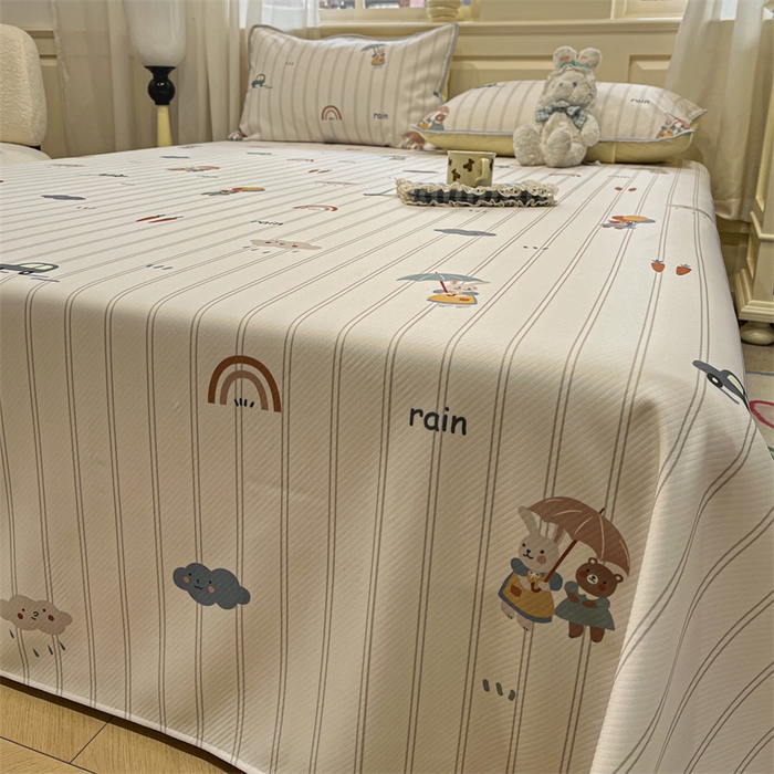 91家纺网 家纺一手货源 找家纺 星座家纺 2025新款斜纹提花凉感丝凉席床单款三件套 悠悠小元