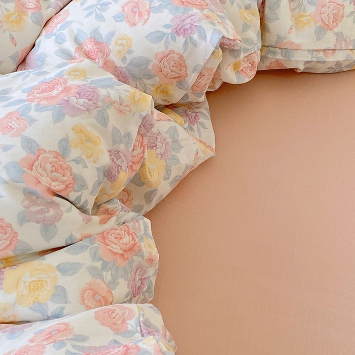 91家纺网 家纺一手货源 找家纺 于果 2025新款全棉双层纱四件套第四批 春色