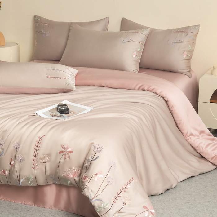 91家纺网 家纺一手货源 找家纺 618家纺 2025新款60S100支进口兰精天丝四件套-初夏 天丝初夏灰粉