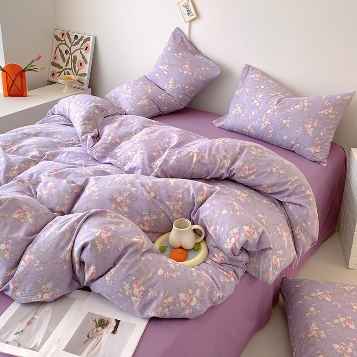 91家纺网 家纺一手货源 找家纺 于果 2025新款全棉双层纱四件套第四批 豆蔻紫