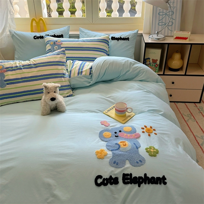 91家纺网 家纺一手货源 找家纺 启程2025全棉13372毛巾绣四件套 贝斯象