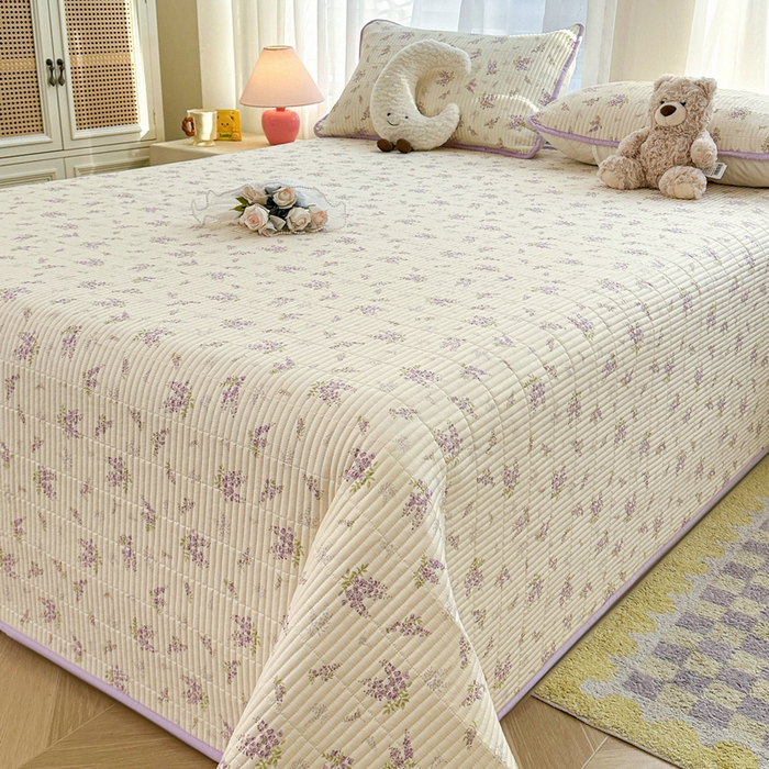 91家纺网 家纺一手货源 找家纺 梵朴 2025新款跑量款纯棉印花床盖三件套 芬芳紫