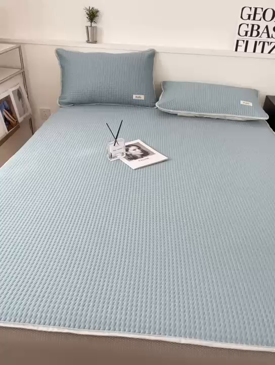 91家纺网 家纺一手货源 找家纺 吉象2025新款A类床笠款软凉席 饼干格湖蓝