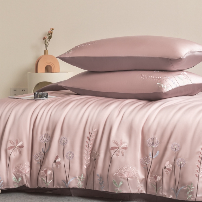 91家纺网 家纺一手货源 找家纺 618家纺 2025新款60S100支进口兰精天丝四件套-初夏 天丝初夏粉豆沙