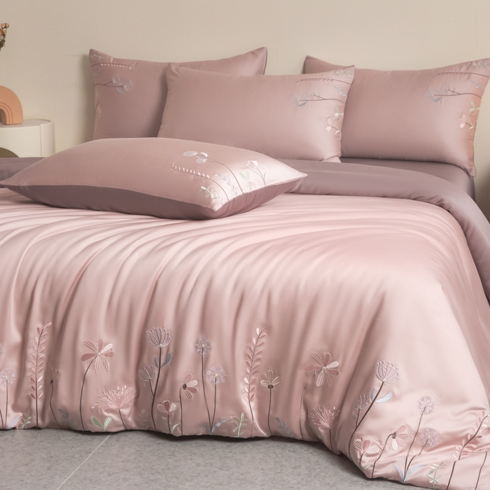 91家纺网 家纺一手货源 找家纺 618家纺 2025新款60S100支进口兰精天丝四件套-初夏 天丝初夏粉豆沙