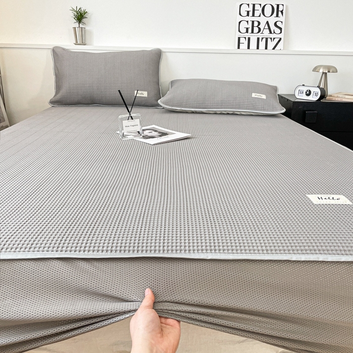 91家纺网 家纺一手货源 找家纺 吉象2025新款A类床笠款软凉席 华夫格高级灰