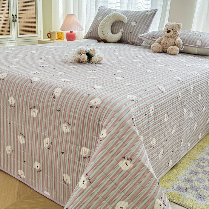 91家纺网 家纺一手货源 找家纺 梵朴 2025新款跑量款纯棉印花床盖三件套 努力小狗