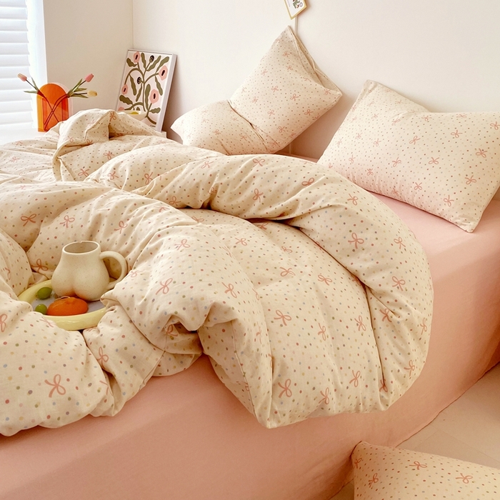 91家纺网 家纺一手货源 找家纺 于果 2025新款全棉双层纱四件套第四批 奶油派