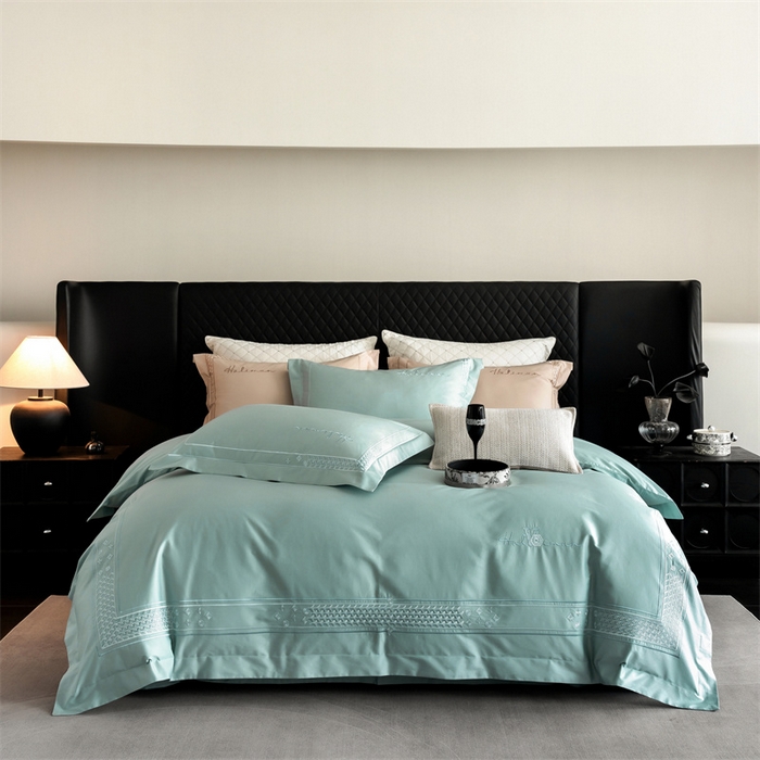 91家纺网 家纺一手货源 找家纺 保罗圣迪奥 2025新款全棉长绒棉刺绣四件套-星光 星光-绿