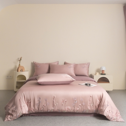 618家纺 2025新款60S100支进口兰精天丝四件套-初夏 天丝初夏粉豆沙