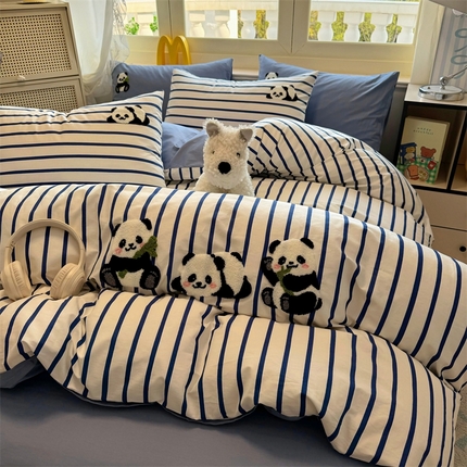 91家纺网 家纺一手货源 找家纺 启程2025全棉13372毛巾绣四件套 熊猫panda