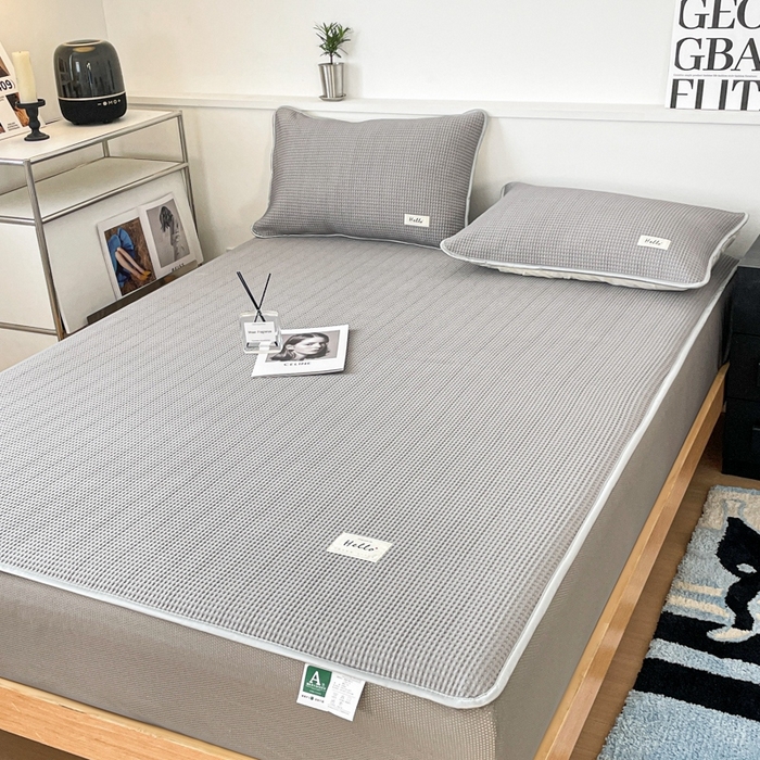 91家纺网 家纺一手货源 找家纺 吉象2025新款A类床笠款软凉席 华夫格高级灰