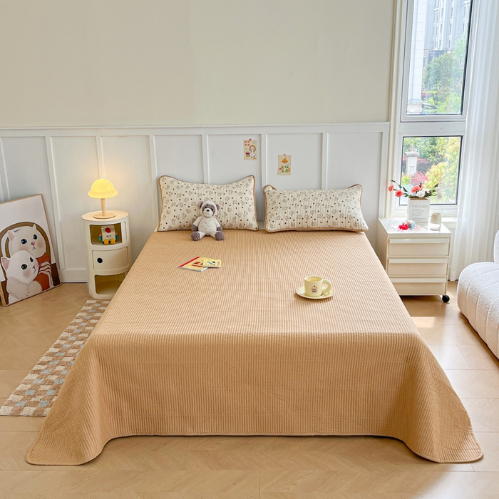 91家纺网 家纺一手货源 找家纺 梵朴 2025新款跑量款纯棉印花床盖三件套 贝贝熊