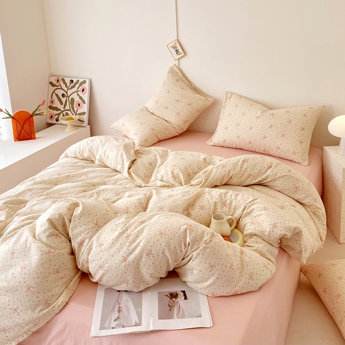 91家纺网 家纺一手货源 找家纺 于果 2025新款全棉双层纱四件套第四批 奶油派