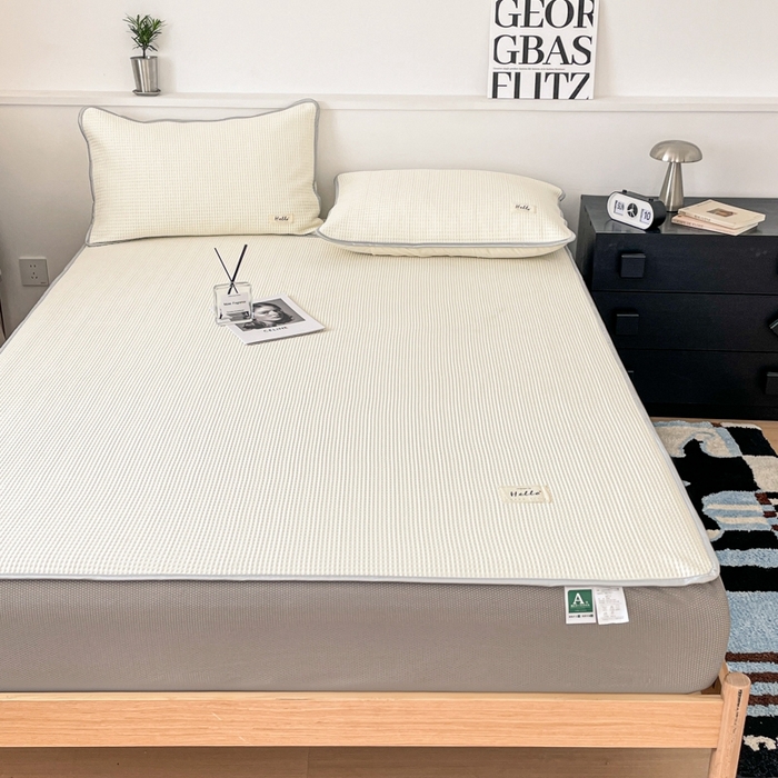 91家纺网 家纺一手货源 找家纺 吉象2025新款A类床笠款软凉席 华夫格象牙白