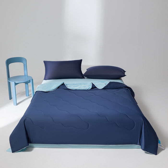 91家纺网 家纺一手货源 找家纺 样样红被业 2025新款抗菌凉感丝夏被 深蓝+天蓝