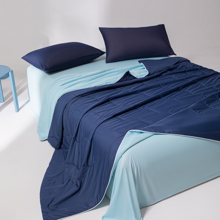 91家纺网 家纺一手货源 找家纺 样样红被业 2025新款抗菌凉感丝夏被 深蓝+天蓝