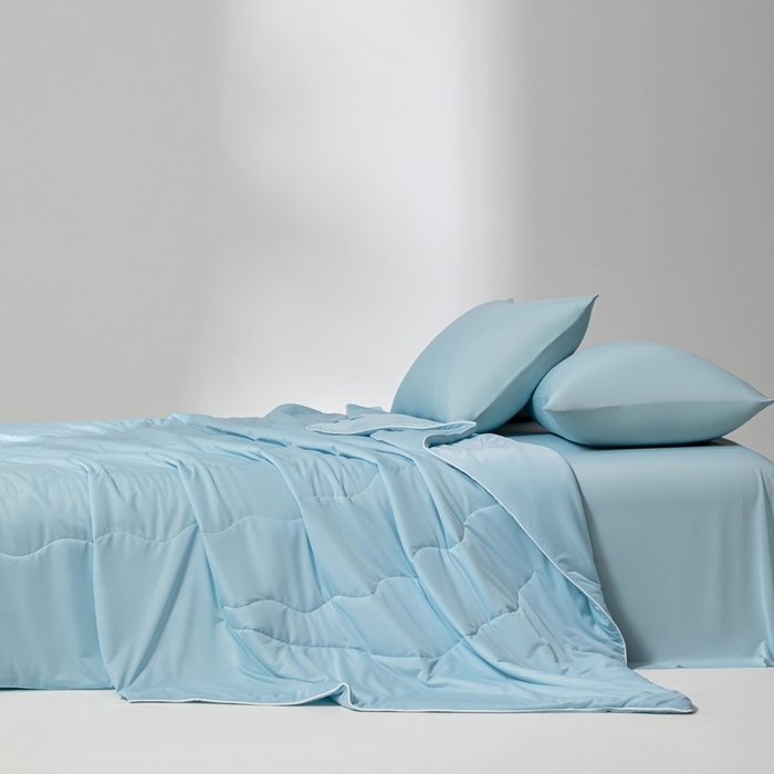 91家纺网 家纺一手货源 找家纺 样样红被业 2025新款抗菌凉感丝夏被 蓝色