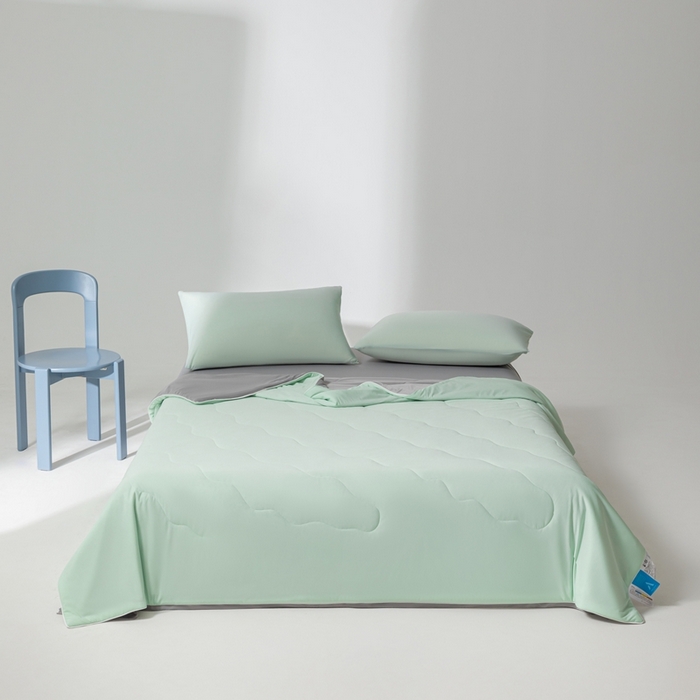 91家纺网 家纺一手货源 找家纺 样样红被业 2025新款抗菌凉感丝夏被 绿+灰