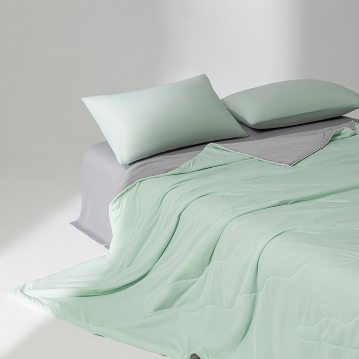 91家纺网 家纺一手货源 找家纺 样样红被业 2025新款抗菌凉感丝夏被 绿+灰