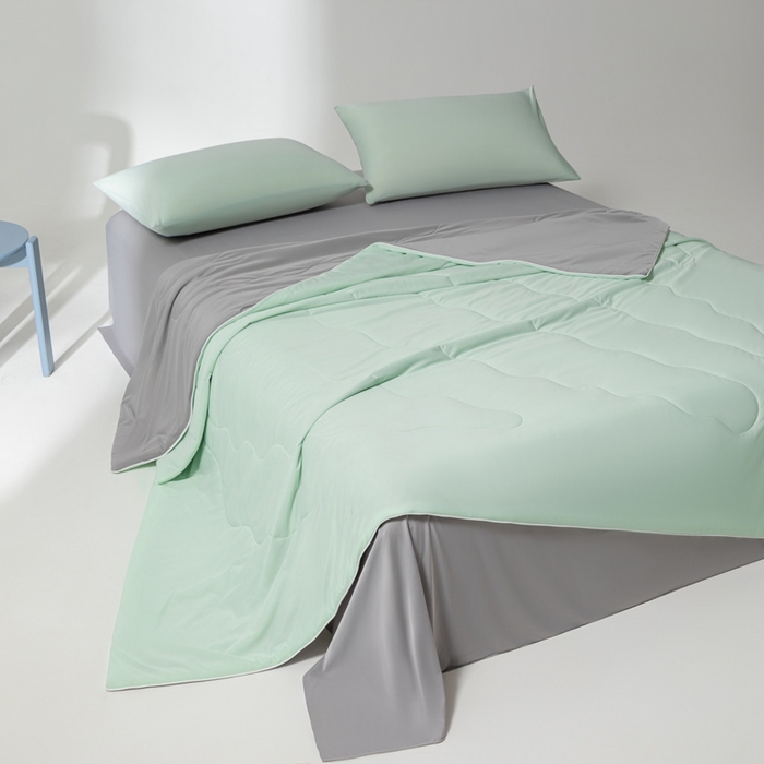 91家纺网 家纺一手货源 找家纺 样样红被业 2025新款抗菌凉感丝夏被 绿+灰