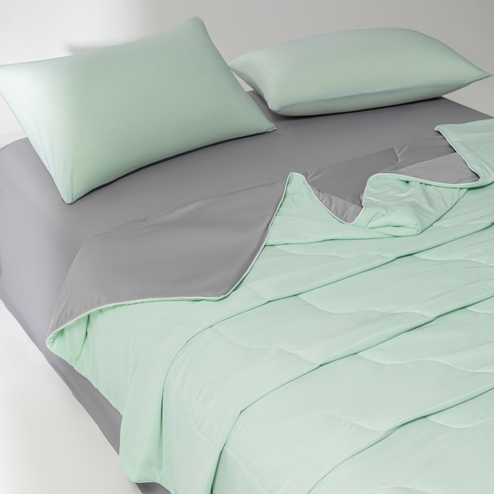 91家纺网 家纺一手货源 找家纺 样样红被业 2025新款抗菌凉感丝夏被 绿+灰