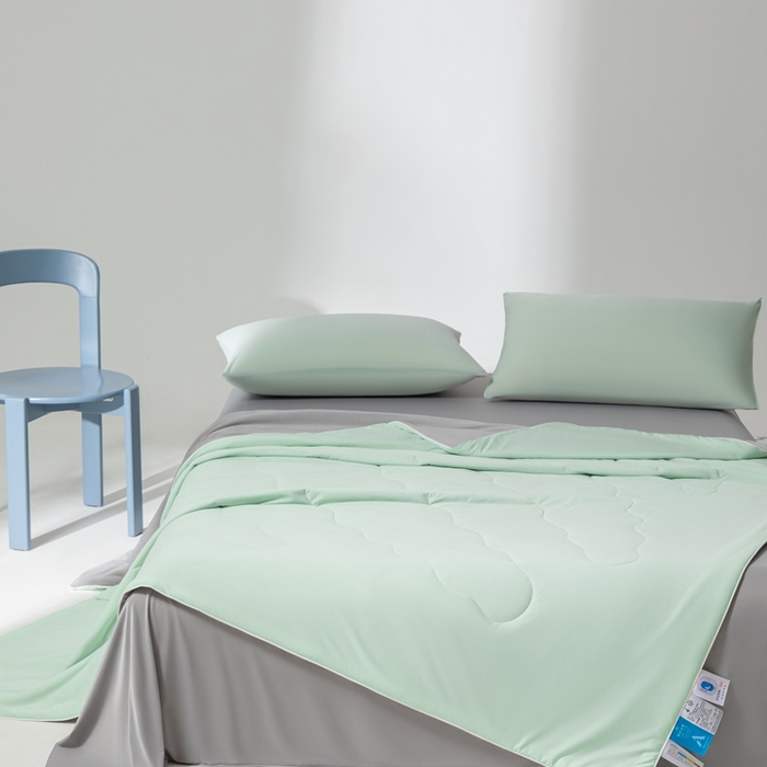 91家纺网 家纺一手货源 找家纺 样样红被业 2025新款抗菌凉感丝夏被 绿+灰