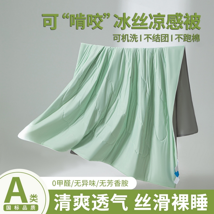 91家纺网 家纺一手货源 找家纺 样样红被业 2025新款抗菌凉感丝夏被 绿+灰