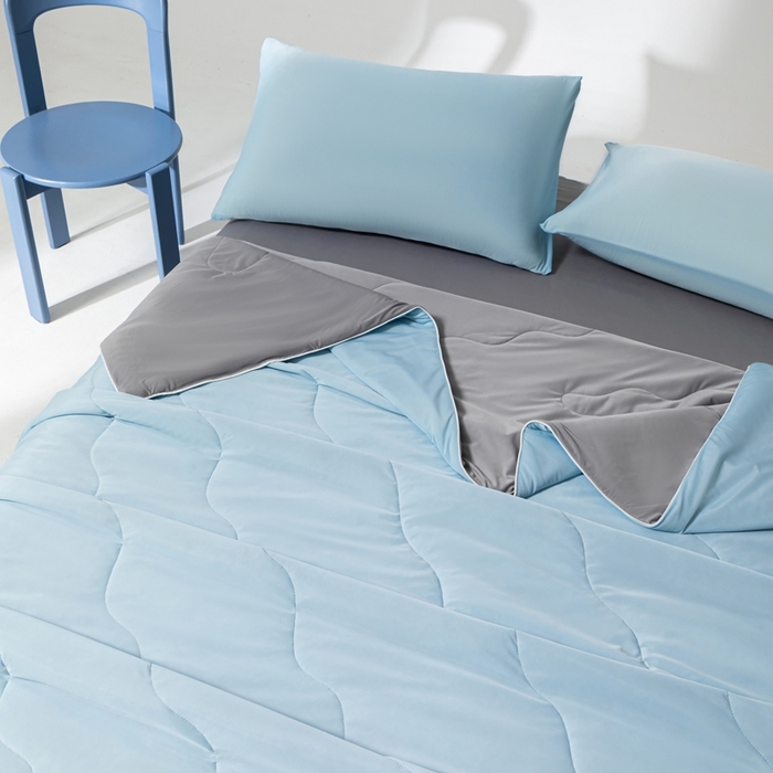 91家纺网 家纺一手货源 找家纺 样样红被业 2025新款抗菌凉感丝夏被 蓝+灰色