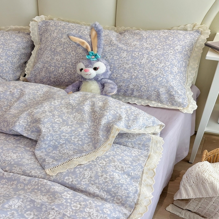 91家纺网 家纺一手货源 找家纺 荣轩2025新款全棉双层纱镂空花边工艺款四件套（铺床版） 甜花酪-绿