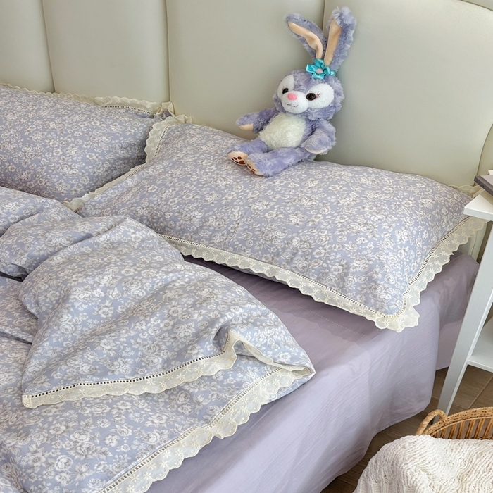 91家纺网 家纺一手货源 找家纺 荣轩2025新款全棉双层纱镂空花边工艺款四件套（铺床版） 甜花酪-绿