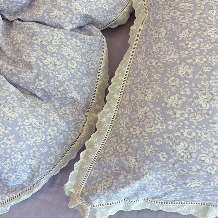 91家纺网 家纺一手货源 找家纺 荣轩2025新款全棉双层纱镂空花边工艺款四件套（铺床版） 甜花酪-绿