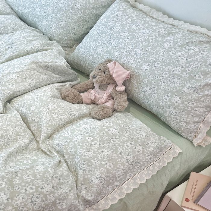 91家纺网 家纺一手货源 找家纺 荣轩2025新款全棉双层纱镂空花边工艺款四件套（铺床版） 甜花酪-咖