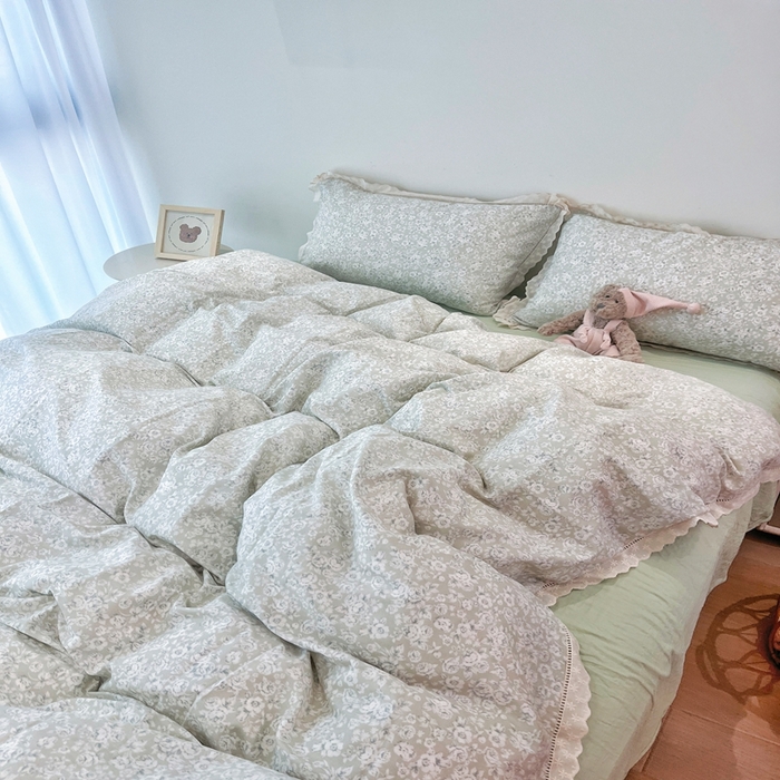 91家纺网 家纺一手货源 找家纺 荣轩2025新款全棉双层纱镂空花边工艺款四件套（铺床版） 甜花酪-咖