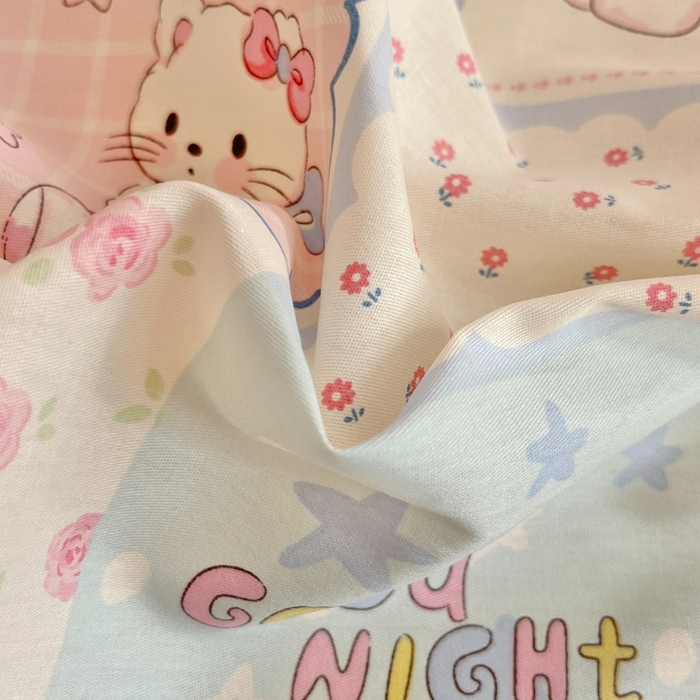 91家纺网 家纺一手货源 找家纺 Sweet dreams甜梦 2025新款全棉印花卡通小清新四件套 格子猫猫