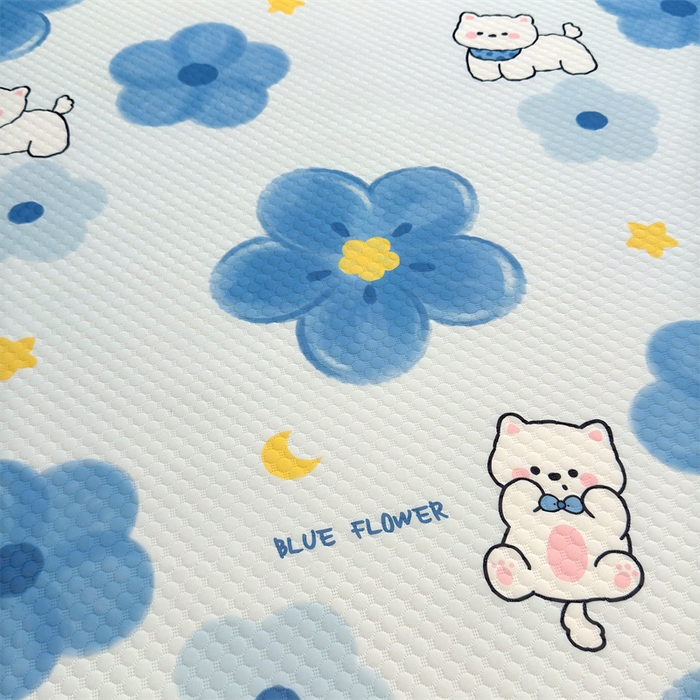 91家纺网 家纺一手货源 找家纺 喜居 2025新款A类凉感豆豆席印花款凉席 蓝喵儿