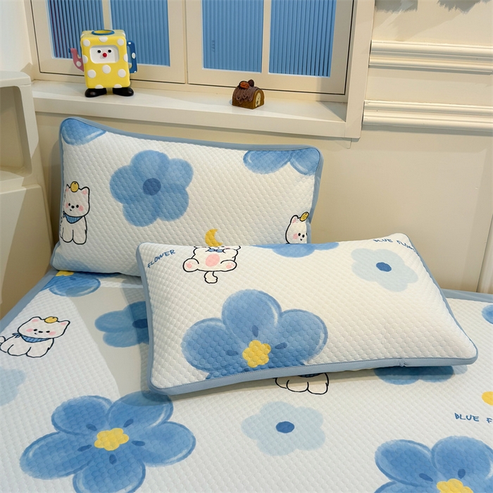 91家纺网 家纺一手货源 找家纺 喜居 2025新款A类凉感豆豆席印花款凉席 蓝喵儿