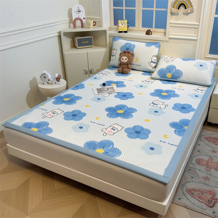 91家纺网 家纺一手货源 找家纺 喜居 2025新款A类凉感豆豆席印花款凉席 蓝喵儿