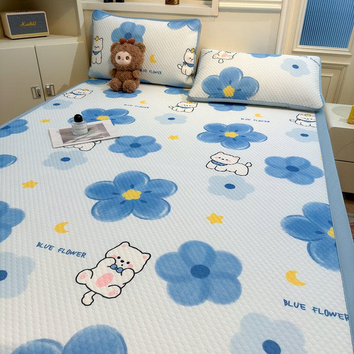 91家纺网 家纺一手货源 找家纺 喜居 2025新款A类凉感豆豆席印花款凉席 蓝喵儿