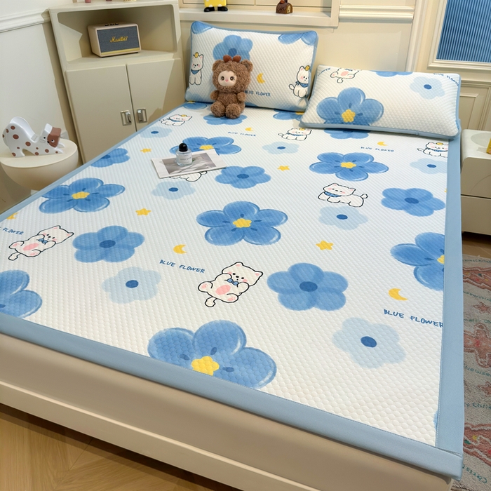 91家纺网 家纺一手货源 找家纺 喜居 2025新款A类凉感豆豆席印花款凉席 蓝喵儿