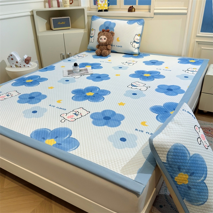 91家纺网 家纺一手货源 找家纺 喜居 2025新款A类凉感豆豆席印花款凉席 蓝喵儿